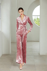 Velvet Wide Leg Pant Suit Blazer - FashionByTeresa
